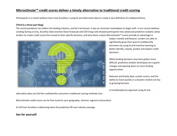 microclimate credit scores deliver a timely