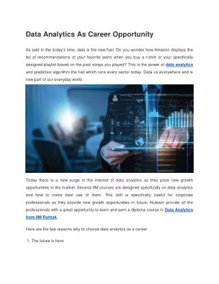 Data Analytics As Career Opportunity