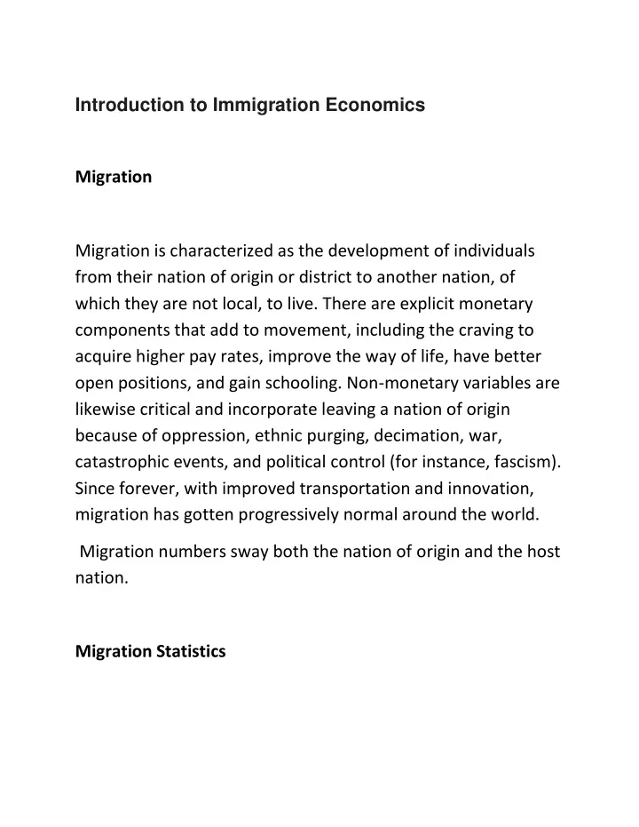introduction to immigration economics