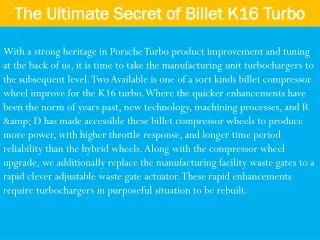 the ultimate secret of billet k16 turbo