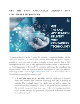 Get The Fast Application Delivery With Containers Technology