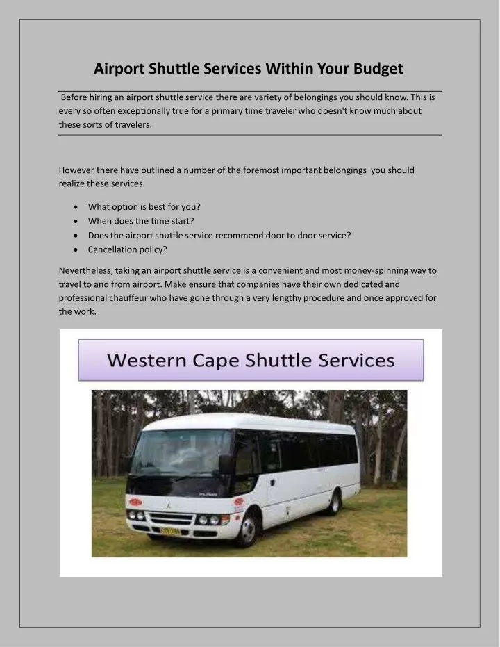 airport shuttle services within your budget