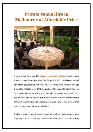 Private Venue Hire in Melbourne at Affordable Price