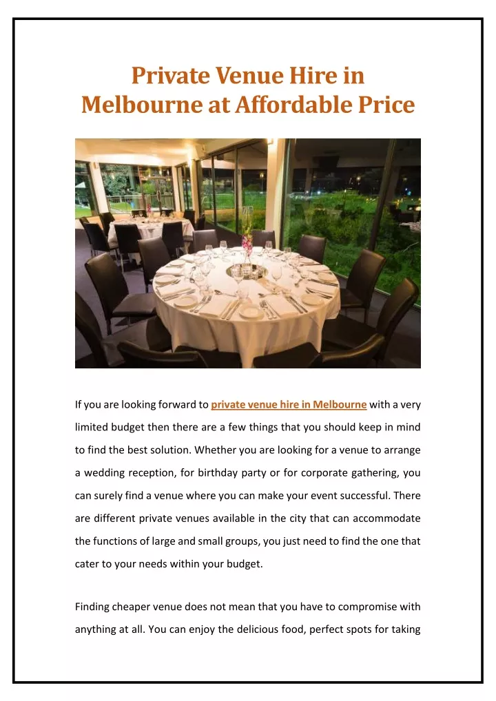 private venue hire in melbourne at affordable