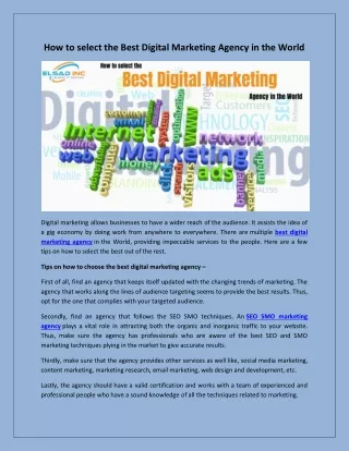 How to select the Best Digital Marketing Agency in the World