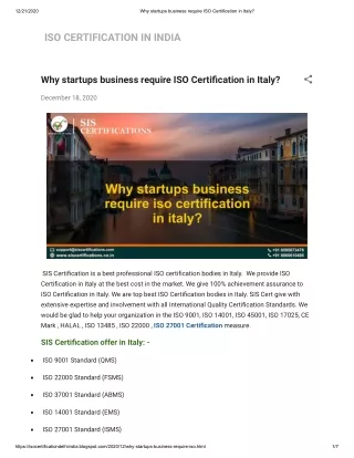 Why startups business require ISO Certification in Italy?