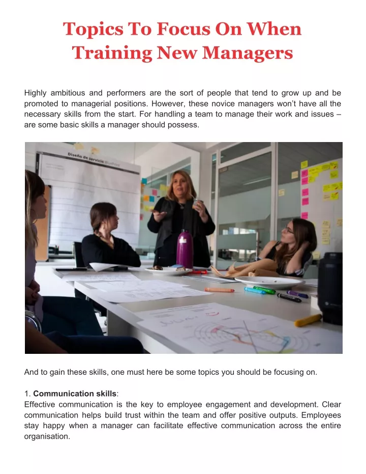 topics to focus on when training new managers