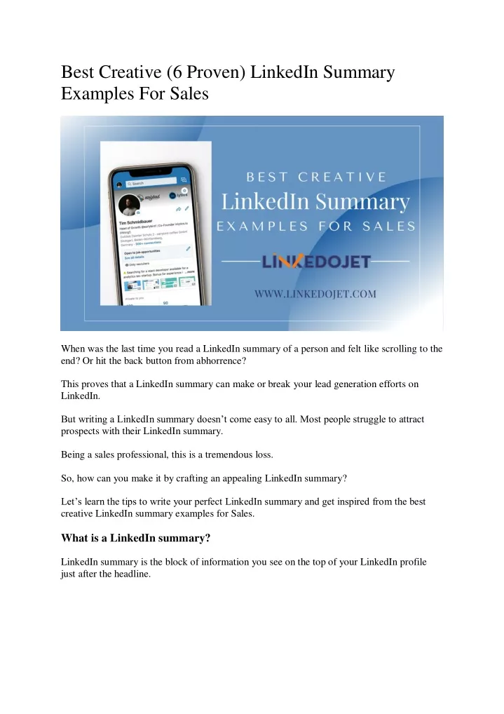 best creative 6 proven linkedin summary examples