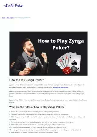 How to Play Zynga Poker?