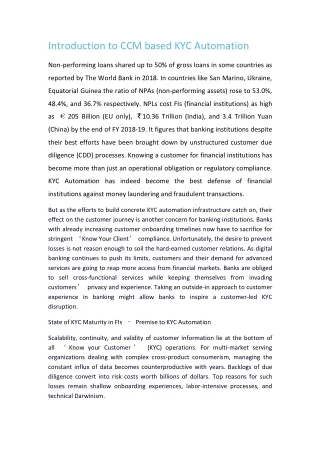 Introduction to CCM based KYC Automation
