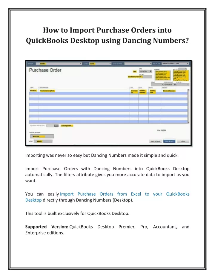 how to import purchase orders into quickbooks