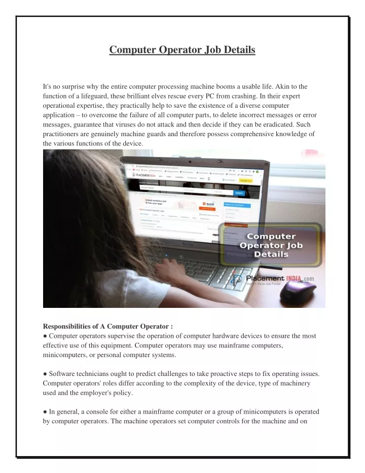 computer operator job details