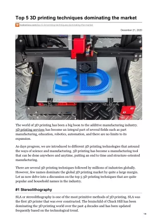 Top 5 3D printing techniques dominating the market