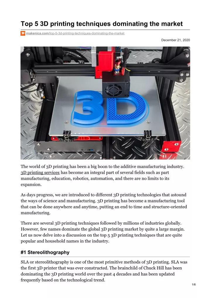 top 5 3d printing techniques dominating the market