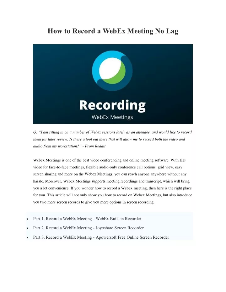 how to record a webex meeting no lag