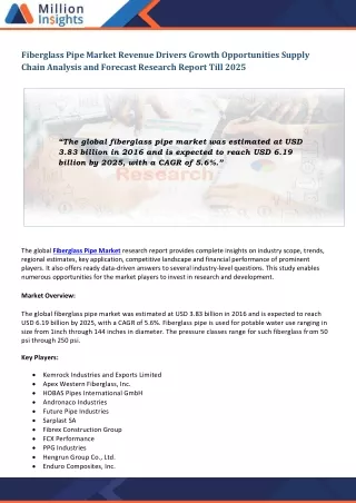 fiberglass pipe market revenue drivers growth