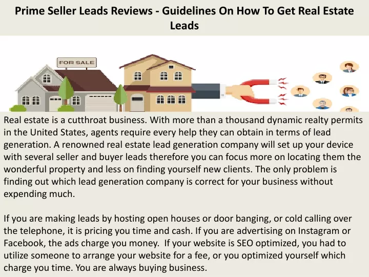 prime seller leads reviews guidelines on how to get real estate leads