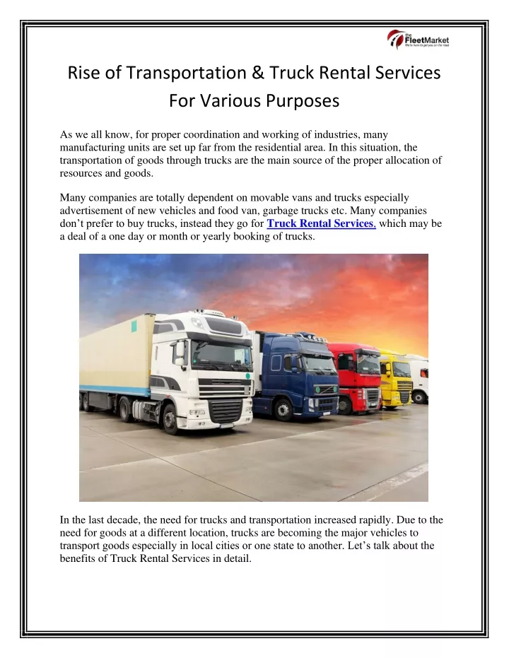 rise of transportation truck rental services