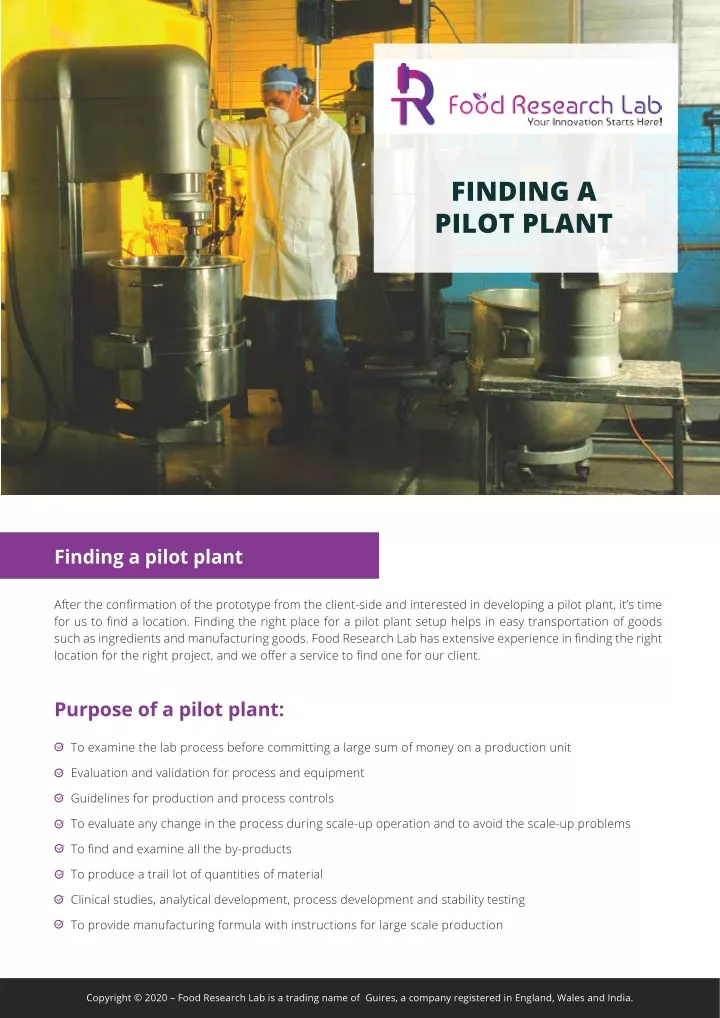 finding a pilot plant