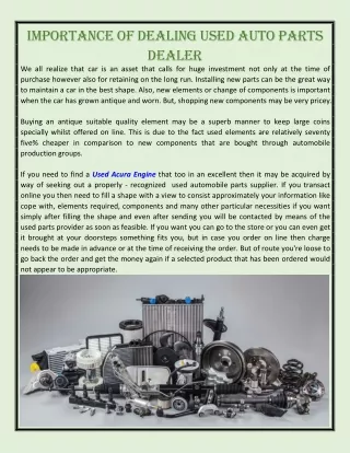 Importance of Dealing Used Auto Parts Dealer