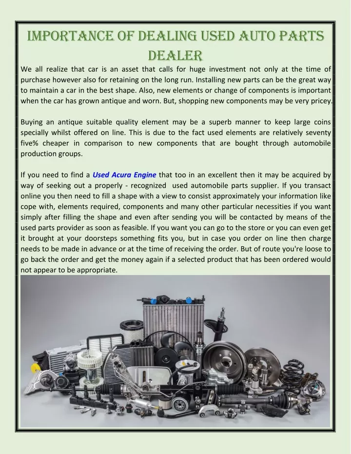 importance of dealingused auto parts dealer