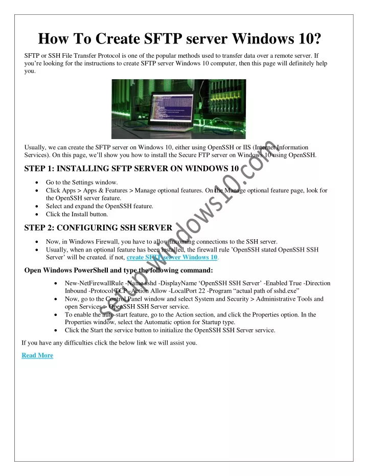 how to create sftp server windows 10