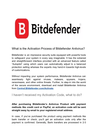What is Activation Process of Bitdefender Antivirus?