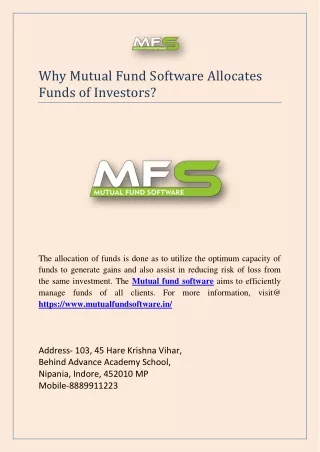 why mutual fund software allocates funds