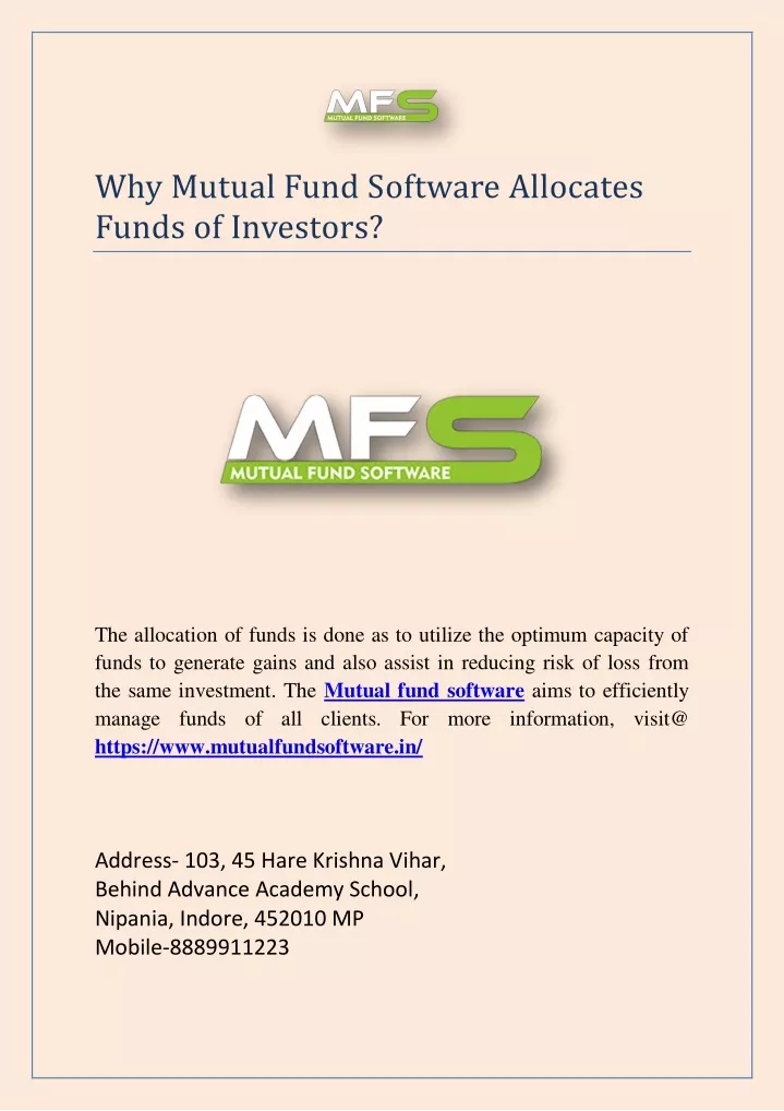 why mutual fund software allocates funds