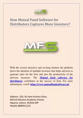 how mutual fund software for distributors