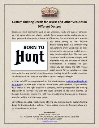 custom hunting decals for trucks and other