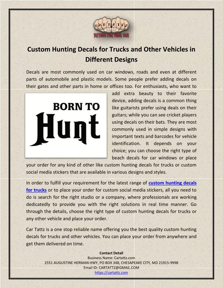 custom hunting decals for trucks and other