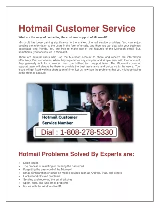 hotmail customer service