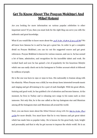 get to know about the pouyan mokhtari and milad