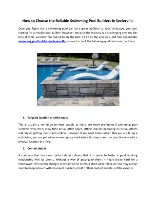 how to choose the reliable swimming pool builders