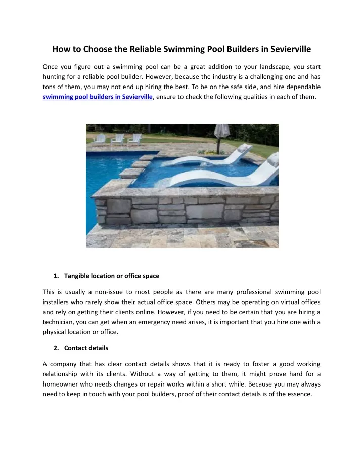 how to choose the reliable swimming pool builders