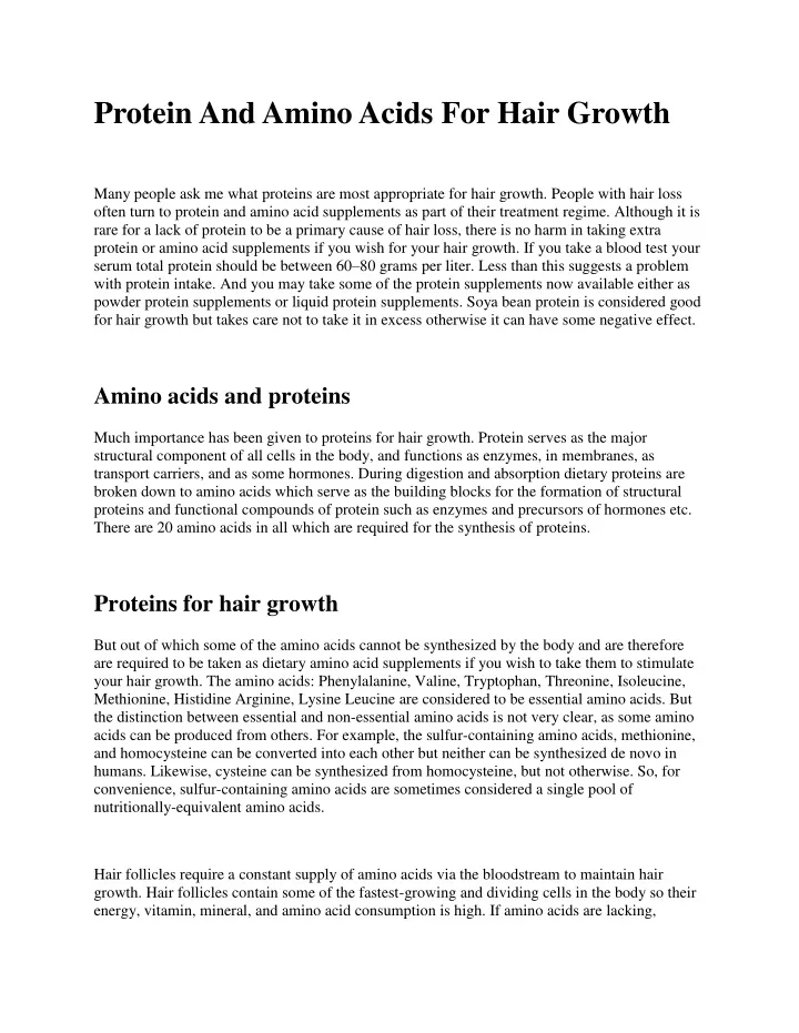 protein and amino acids for hair growth