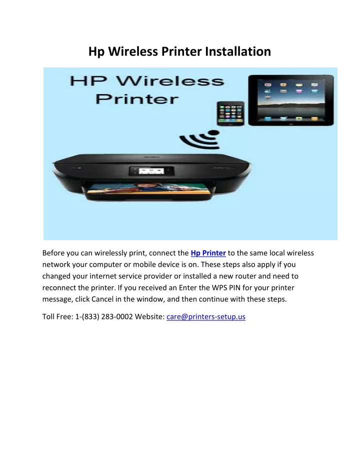 hp wireless printer installation