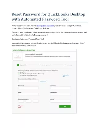 reset password for quickbooks desktop with