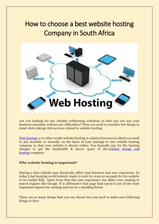 How to choose a best website hosting Company in South Africa
