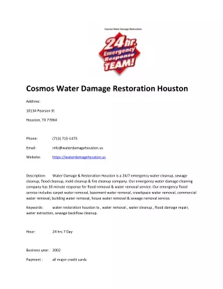 Cosmos Water Damage Restoration Houston