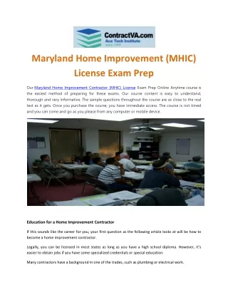 Maryland Home Improvement (MHIC) License Exam Prep