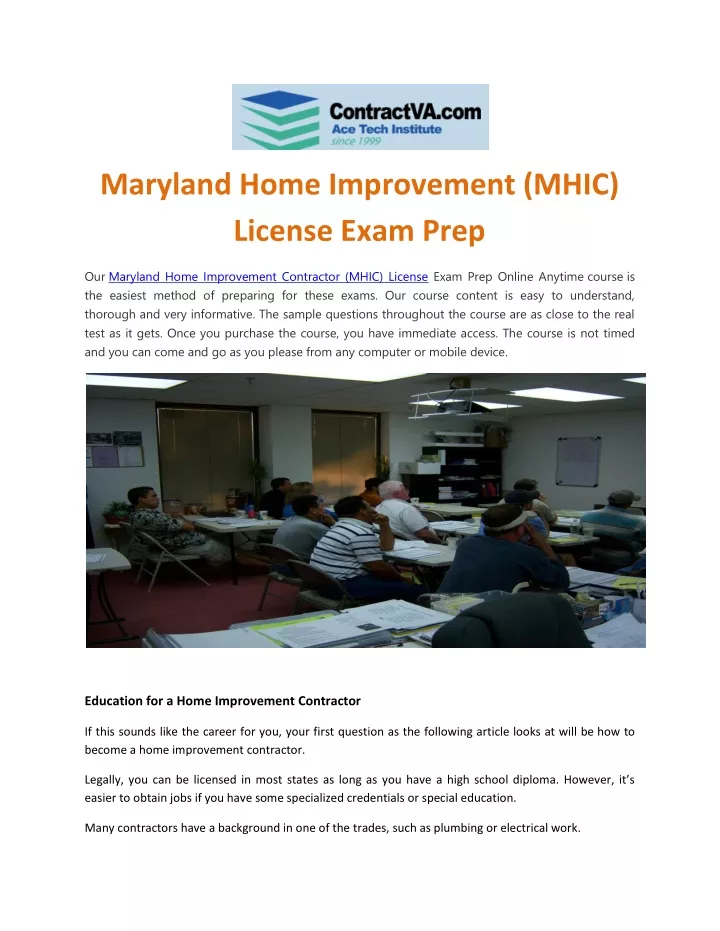 maryland home improvement mhic license exam prep