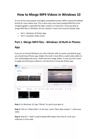 Merge MP4 Files Windows 10 | Photos and Joyoshare