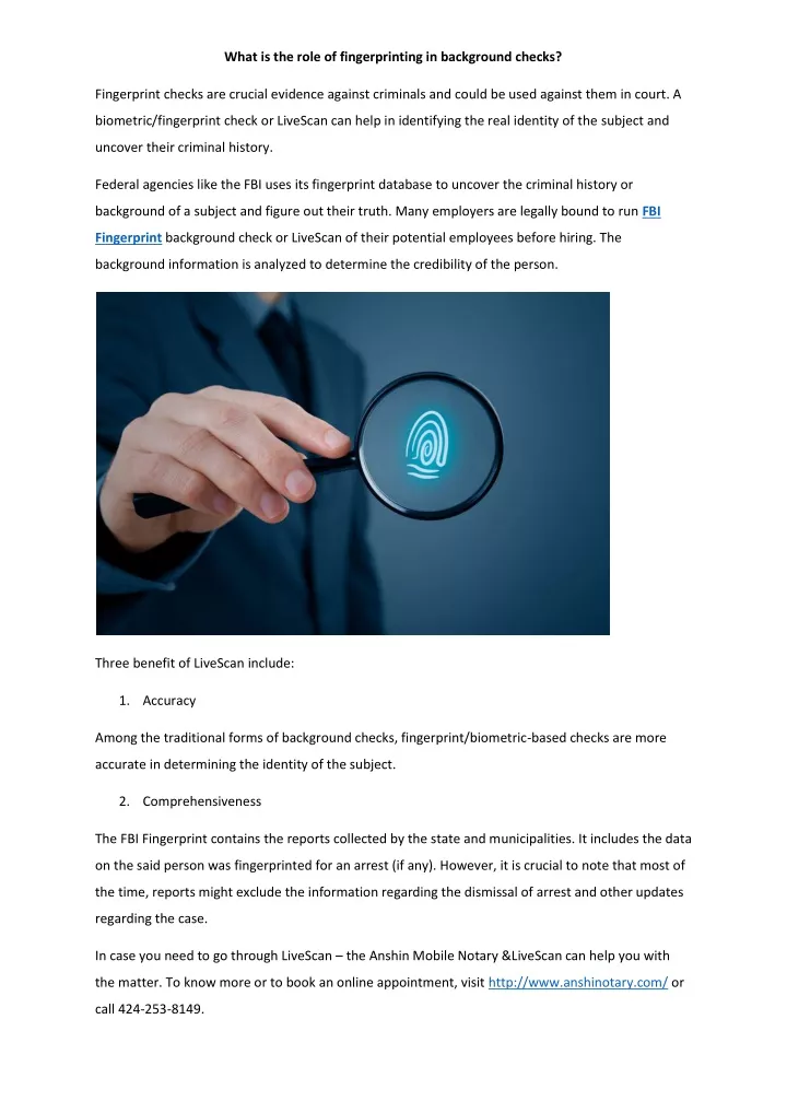 what is the role of fingerprinting in background