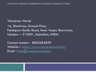 Corporate Training Conference in Udaipur Wondrous World