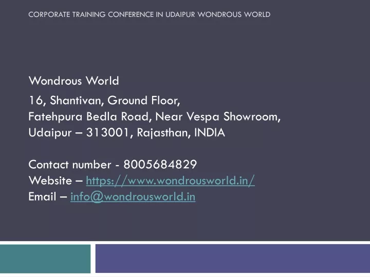 corporate training conference in udaipur wondrous world