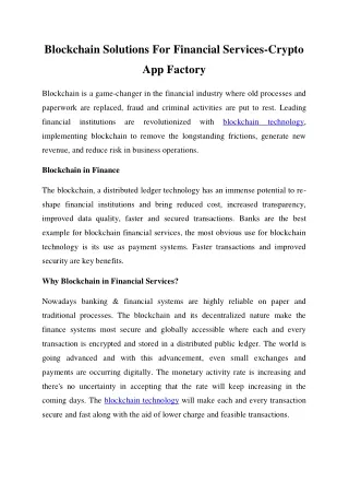 blockchain solutions for financial services crypto