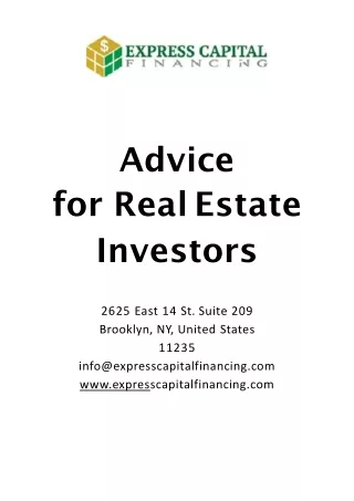 Advice for Real Estate Investors | Private Money Lenders For Real Estate