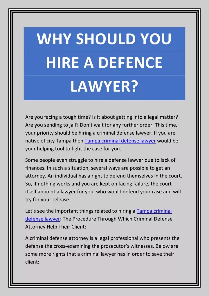 why should you hire a defence lawyer